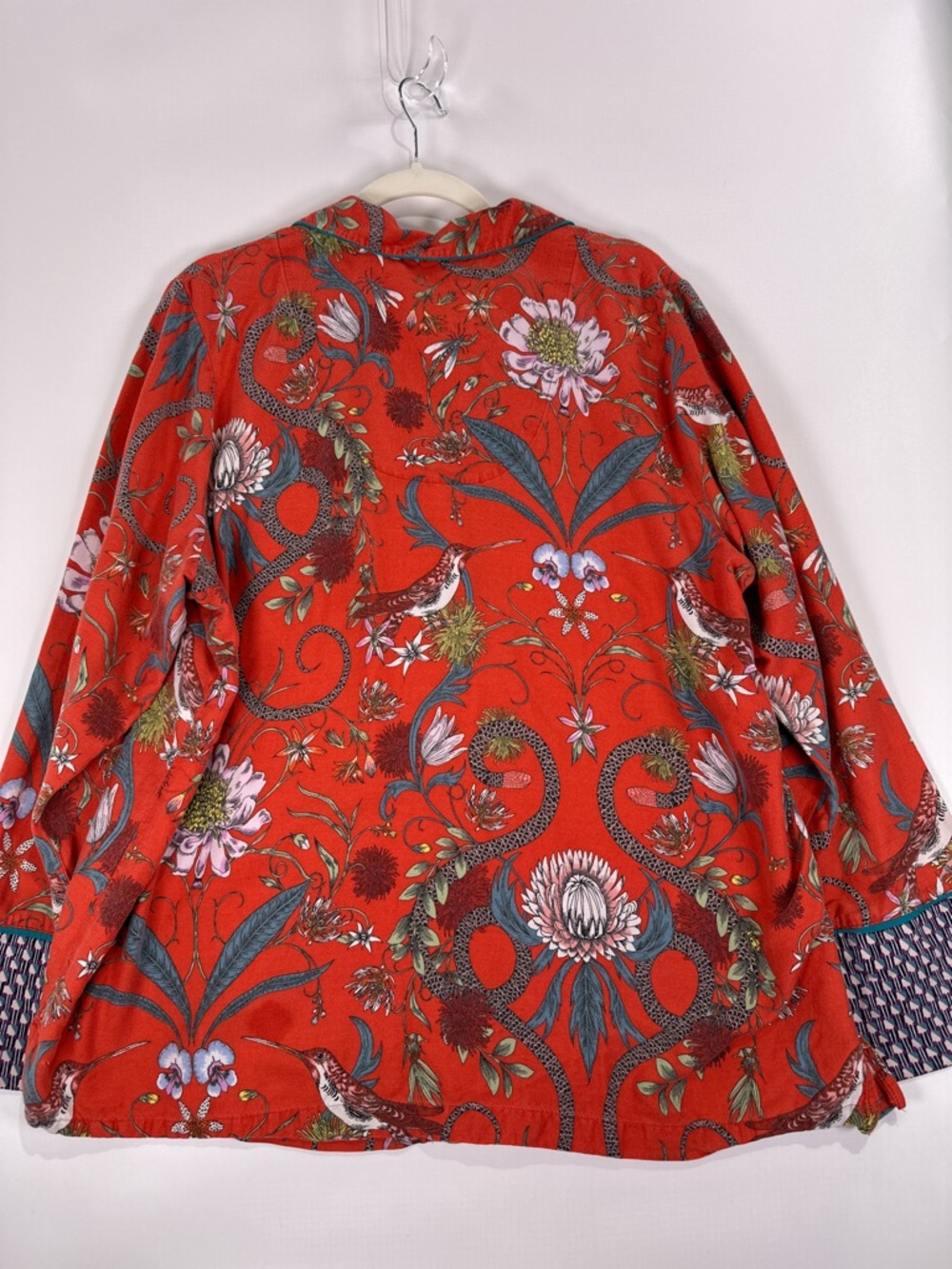 Anthropologie Victoria Garcia Pajama Set Wide Leg Floral Bird Red 1X - Picture 3 of 12